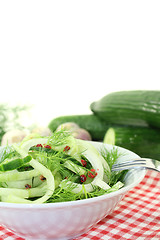 Image showing Spaghetti cucumber with red pepper and onions