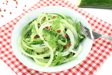Image showing Spaghetti cucumber with red pepper and dill