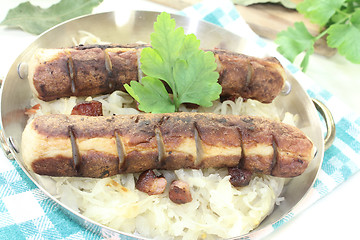 Image showing Brawurst with Sauerkraut and bacon