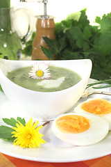 Image showing green herb soup with a dollop of cream