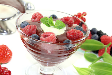 Image showing red fruit jelly with custard