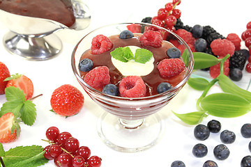 Image showing red fruit jelly with vanilla and blueberries