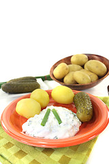 Image showing Potatoes with curd, pickles and chives