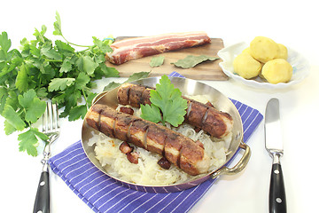 Image showing Brawurst with Sauerkraut and potatoes