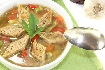 Image showing Bread soup with greens