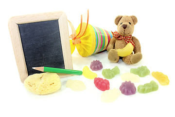 Image showing Back to School with Teddy and blackboard