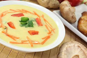 Image showing Asian Curry Soup with chicken and spring onions