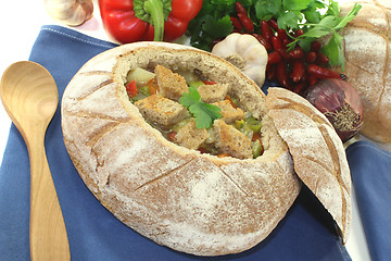 Image showing fresh Bread soup with croutons