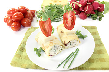 Image showing stuffed cheese crepe rolls