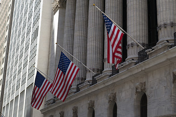 Image showing American flags and stock exchange