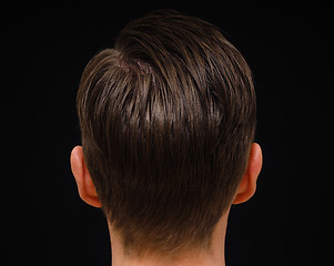 Image showing Rear view of hairstyle on male person with brown hair at closeup
