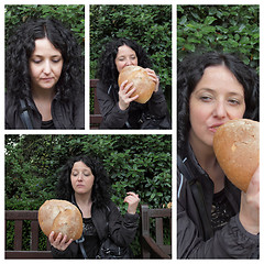 Image showing Brunette girl with bread set