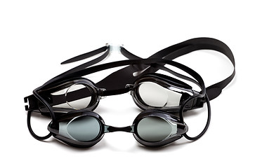 Image showing Two black goggles for swimming