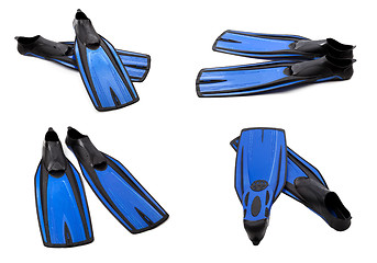 Image showing Set of blue swim fins for diving
