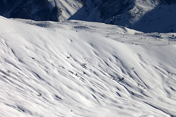 Image showing Top view on off-piste slope at evening