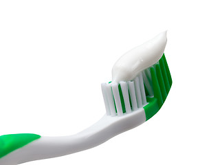 Image showing Green toothbrush with toothpaste