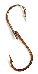 Image showing S-shaped old rusty fish hooks