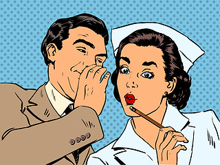 Image showing diagnosis patient nurse and male gossip surprise conversation st