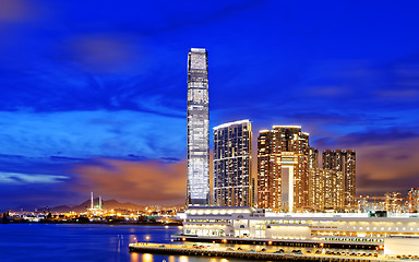 Image showing Kowloon office buildings at night