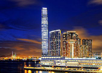 Image showing Kowloon office buildings at night