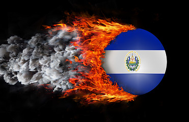 Image showing Flag with a trail of fire and smoke - El Salvador