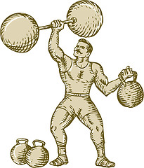 Image showing Strongman Lifting Barbell Kettlebell Etching