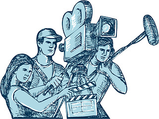 Image showing Film Crew Clapperboard Cameraman Soundman Drawing