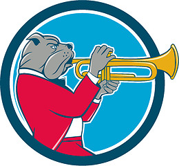 Image showing Bulldog Blowing Trumpet Side Circle Cartoon