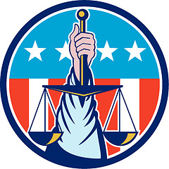 Image showing Hand Holding Scales of Justice Circle Retro