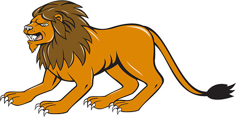 Image showing Angry Lion Crouching Side Cartoon