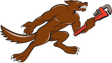 Image showing Wolf Plumber Monkey Wrench Isolated Cartoon