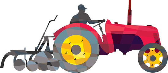 Image showing Farmer Driving Vintage Farm Tractor Low Polygon