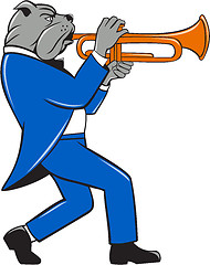 Image showing Bulldog Blowing Trumpet Side View Cartoon
