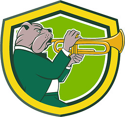 Image showing Bulldog Blowing Trumpet Side Shield Cartoon