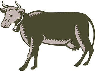 Image showing Dairy Cow Side View Woodcut