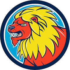 Image showing Angry Lion Head Roar Circle Cartoon