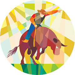 Image showing Rodeo Cowboy Bull Riding Pointing Low Polygon