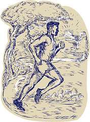 Image showing Marathon Runner Running Drawing