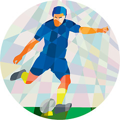 Image showing Rugby Player Kicking Ball Circle Low Polygon