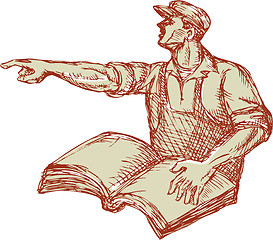 Image showing Activist Union Worker Pointing Book Drawing