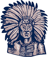 Image showing Native American Indian Chief Warrior Etching