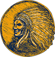 Image showing Native American Indian Chief Headdress Drawing