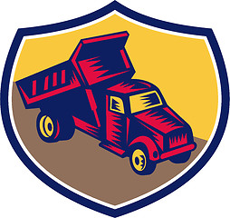 Image showing Dump Truck Shield Woodcut