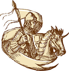 Image showing Knight On Horse Holding Flag Drawing