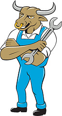 Image showing Bull Mechanic Spanner Standing Cartoon