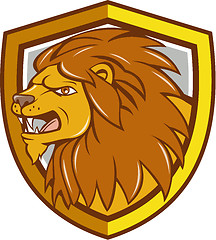 Image showing Angry Lion Head Roar Shield Cartoon