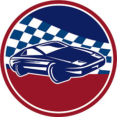 Image showing Sports Car Racing Chequered Flag Circle Retro