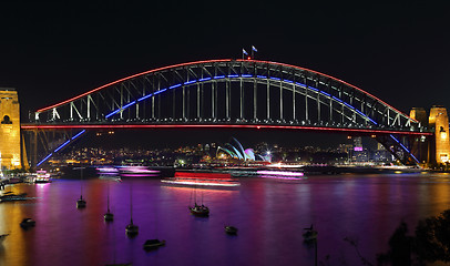 Image showing Lavender Bay and Sydney Harbour Bridge during Vivid Sydney