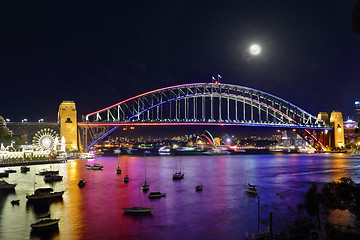 Image showing Vivid Sydney Harbour Bridge and City by night