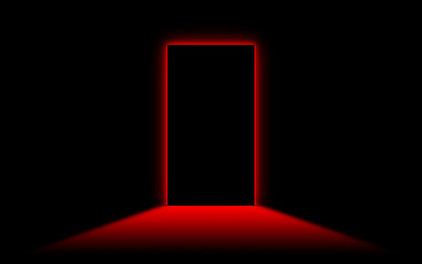 Image showing Black door with bright neonlight at the other side